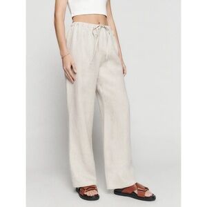 Reformation Olina Linen Pant in Oatmeal Beige Natural Wide Leg Organic Lagenlook